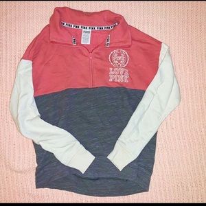 PINK tri colored quarter zip